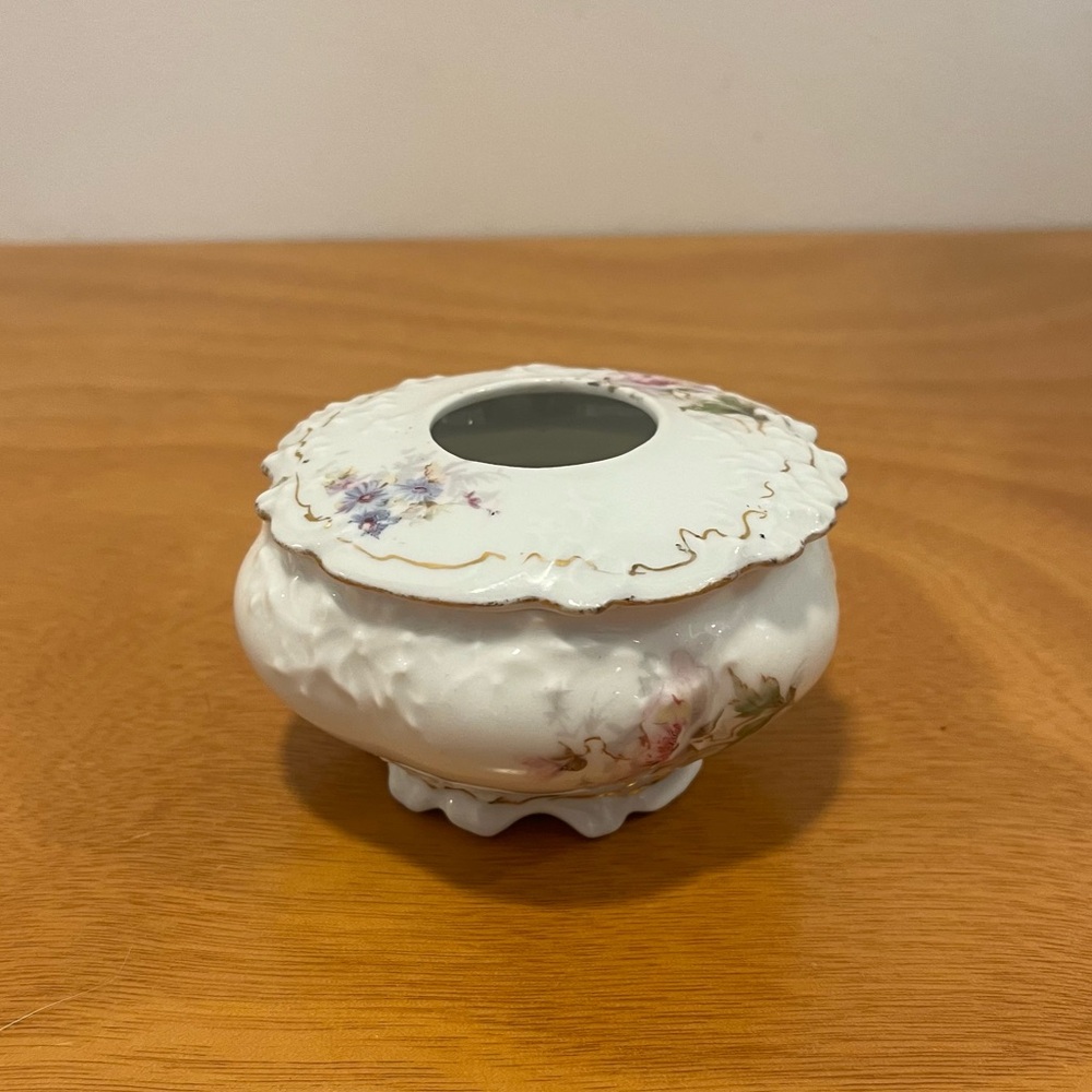 Antique Vintage Hand-Painted Floral Porcelain Hair Receiver